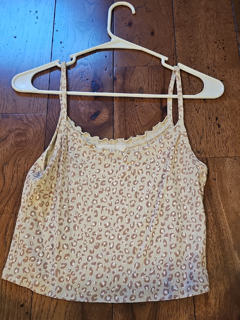Pink Rose Beige and Light Pink Leopard Lace-Trim Cami
